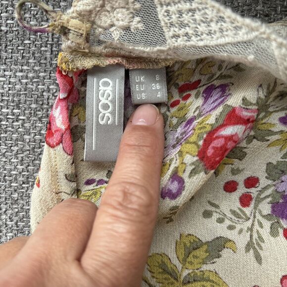 ASOS SZ 4 Floral Lace Trim Blouse dainty romantic Cottagecore Ruffle Sleeve Top - Picture 9 of 9